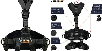 Fusion Climb Rescue Harness: Full Body, 6 D-Rings, Quick-Release
