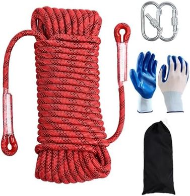 12mm x 65ft (20m) Red Static Climbing Rope for Rappelling & Rescue
