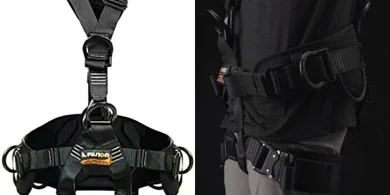 Fusion Climb Rescue Harness: Full-body, padded, 6 D-rings, quick-release, OSHA/ANSI compliant.