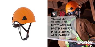 Jackson Safety CH300 Hard Hat: ANSI/OSHA compliant, chin strap & cup.
