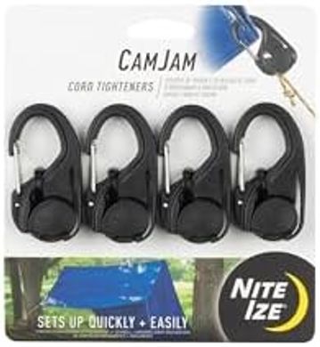 CamJam Cord Tighteners: Lightweight, 4-pack carabiner tie-downs for camping/hiking.
