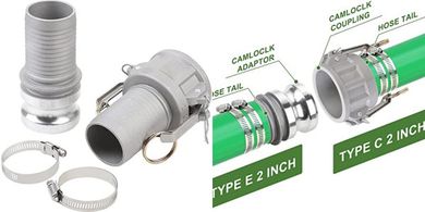 2" Aluminum Camlock Hose Fitting Kit (Type C&E) with Clamps
