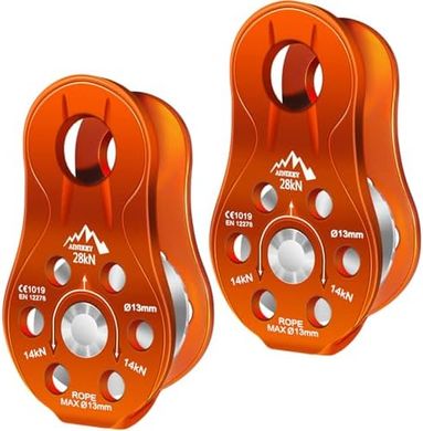 Mini Aluminum Rope Pulley (28kN, 2-pack) for Rigging & Climbing
